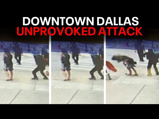 ⁣Man knocks out woman waiting at Downtown Dallas intersection, video shows