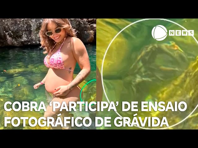 ⁣Grávida faz ensaio fotográfico ao lado de cobra e só percebe ao ver fotos