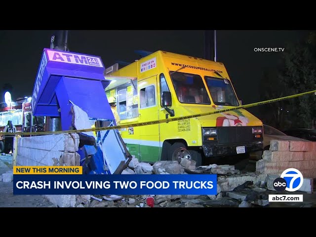 ⁣2 pedestrians hurt in downtown LA crash involving DUI suspect and 2 parked food trucks, police say