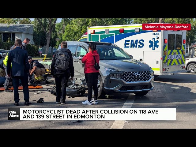 ⁣Motorcyclist dead after collision on 118 Ave and 139 Street in Edmonton