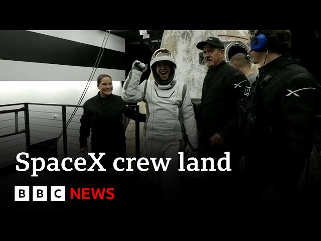 ⁣SpaceX crew returns to Earth after historic mission | BBC News