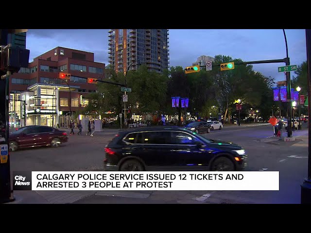 ⁣Calgary Police Service issued 12 tickets and arrested 3 people at Tomkins Park protest