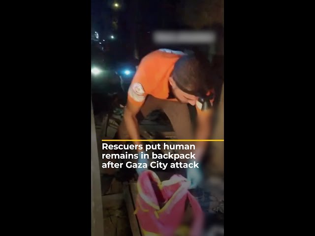 ⁣Rescuers put human remains in pink backpack after Israeli attack on Gaza City | AJ #shorts