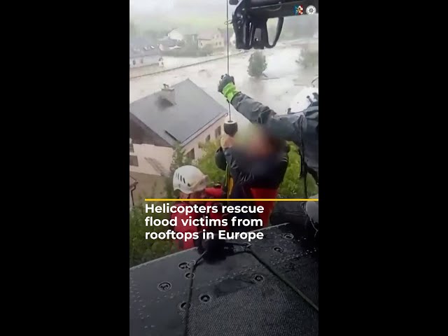 ⁣Helicopters rescue flood victims from rooftops in Europe | AJ #shorts