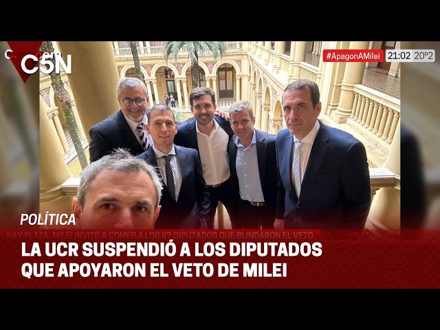 ⁣La UCR suspendió a los DIPUTADOS que apoyaron el VETO de MILEI