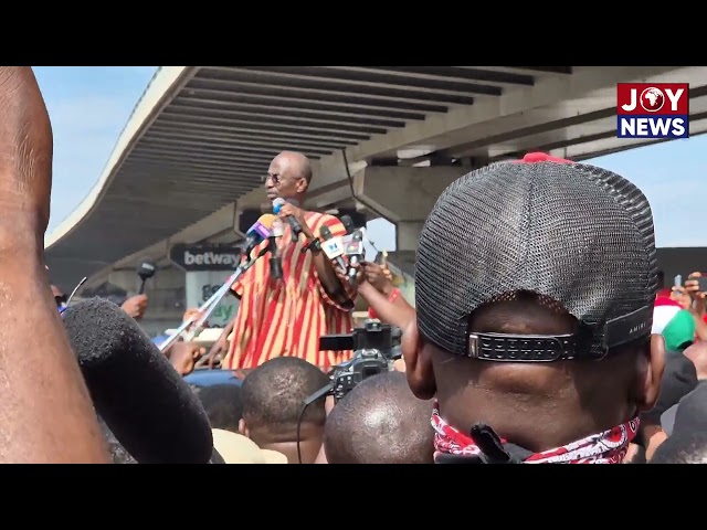 ⁣NDC Chairman, Johnson Asiedu Nketia, addresses the crowd at the #EnoughIsEnoughDemo