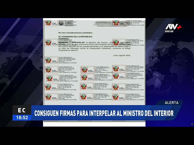 ⁣Congreso: consiguen firmas para interpelar al ministro Juan Santiváñez