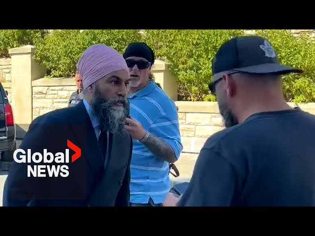 ⁣"Got something to say?": NDP's Jagmeet Singh confronts heckling protesters outside Pa