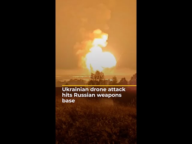 ⁣Ukrainian drone attack hits Russian weapons base | AJ #shorts