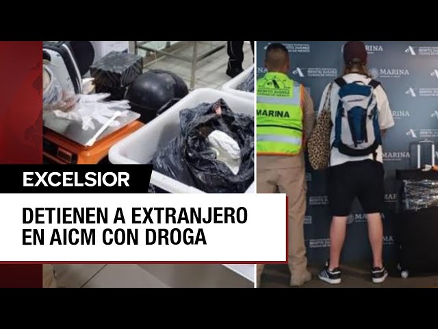 Arrestan a extranjero en el AICM por traer 25 kilos de droga en su maleta