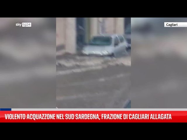 ⁣Acquazzone in Sardegna, frazione di Cagliari allagata