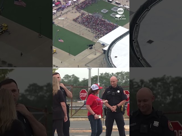 ⁣Crowds gather at Long Island venue for Trump rally