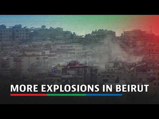 ⁣Smoke rising from new wave of explosions on Beirut skyline