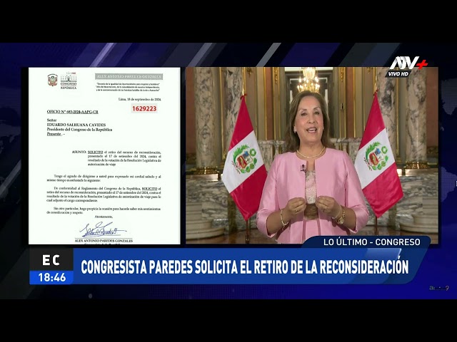 ⁣Congresista Alex Paredes solicita retirar reconsideración por viaje a EE.UU.