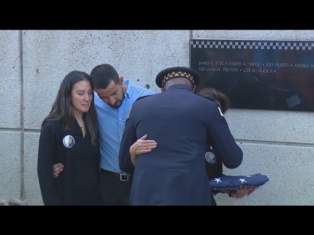 ⁣Family of slain Chicago police officer speaks after name added to Memorial Wall