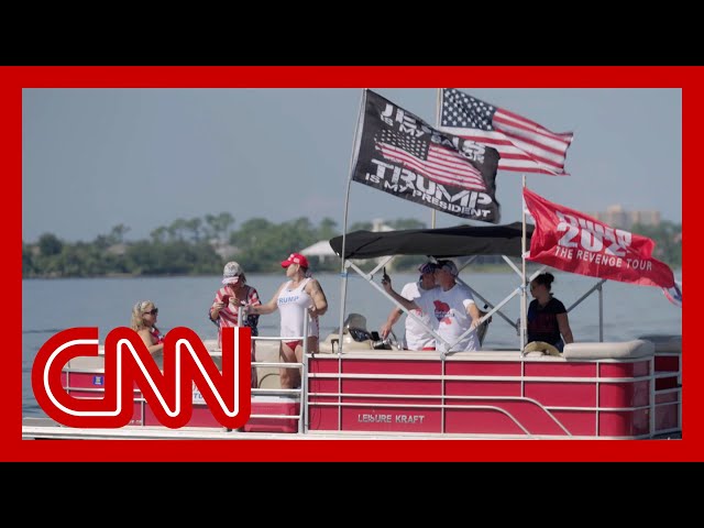 ⁣Trump supporter at MAGA boat parade speaks on former president's false claims on Haitian migran