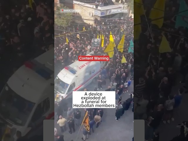 ⁣A device exploded at a funeral for Hezbollah members