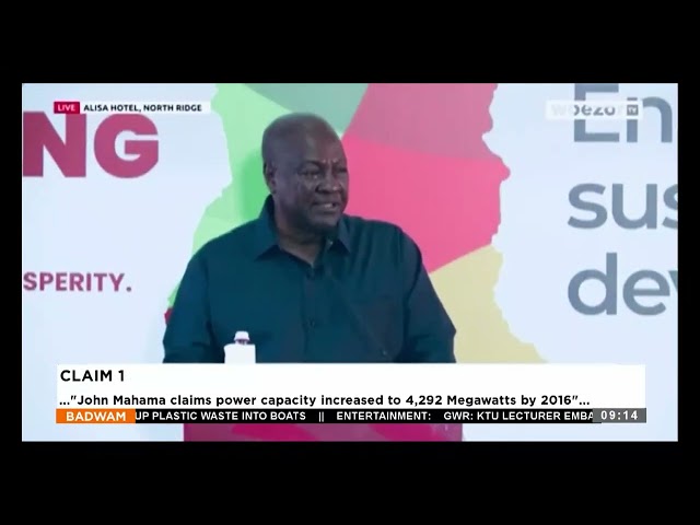 ⁣Fact Check: John Mahama claims power capacity increased to 4,292 Megawatts by 2016 - Badwam