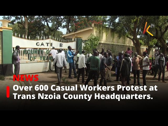 ⁣Over 600 Casual Workers Protest at Trans Nzoia County Headquarters After Contract Terminations.