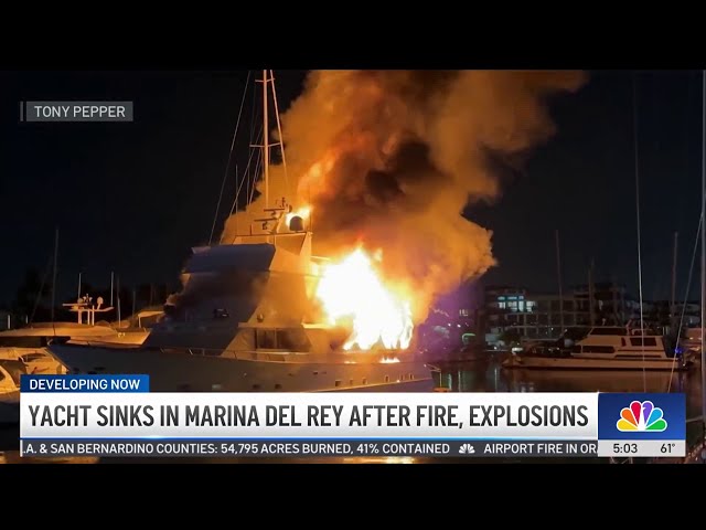 ⁣Yacht with fireworks goes up in flames in Marina del Rey