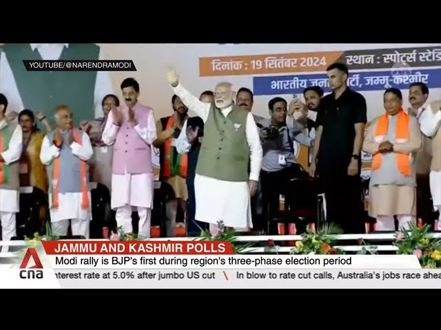 ⁣Indian PM Modi addresses election rally in Kashmir to campaign for BJP candidates