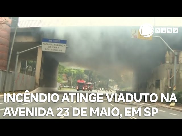 ⁣Incêndio atinge viaduto na avenida 23 de Maio, na região central de São Paulo