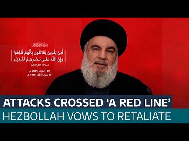 ⁣Hezbollah leader calls walkie talkie and pager attacks 'a declaration of war' | ITV News