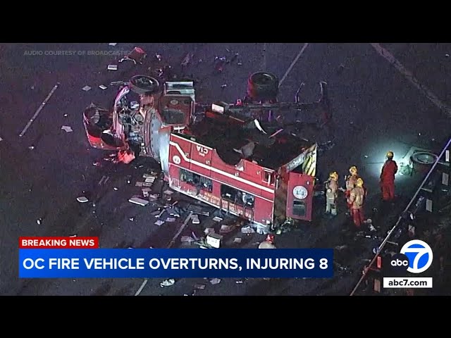 ⁣8 firefighters injured as OCFA truck crashes in Irvine