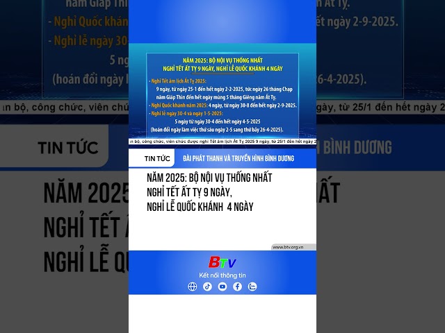 ⁣Năm 2025: Bộ Nội vụ thống nhất nghỉ Tết Ất Tỵ 9 ngày, nghỉ Lễ Quốc khánh  4 ngày