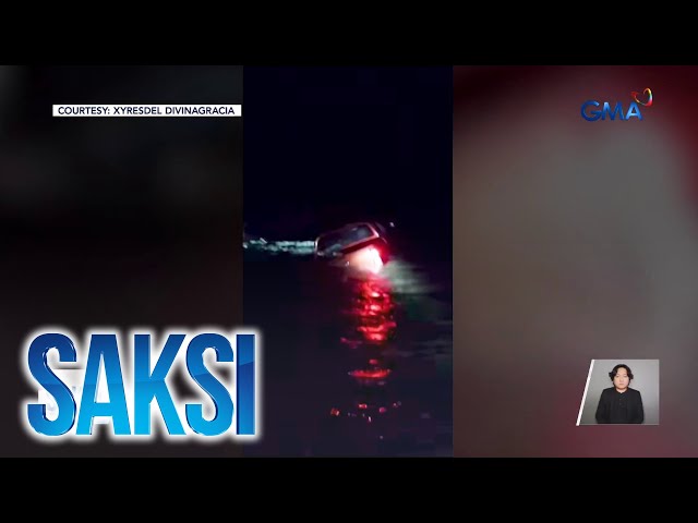 ⁣Pickup truck, tumirik at tinangay ng agos sa spillway; 3 sakay nito, nasagip | Saksi