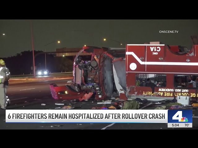 ⁣6 firefighters remain hospitalized after rollover crash in Irvine