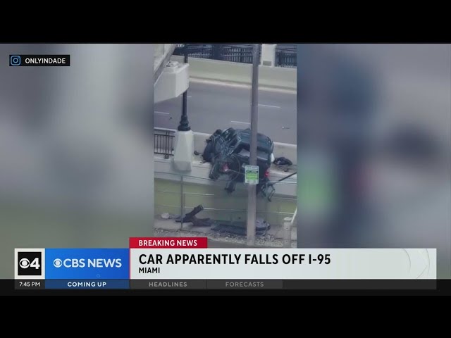 Car apparently falls off I-95 in Miami