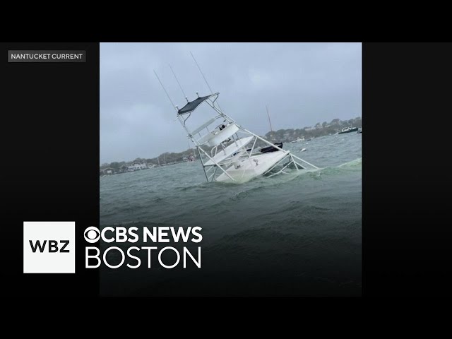 Coastal flooding capsizes boats along Nantucket shoreline