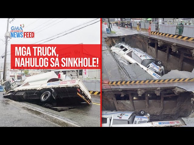 Mga truck, nahulog sa sinkhole! | GMA Integrated Newsfeed