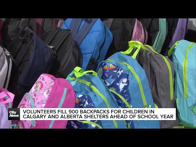 ⁣Volunteers fill over 900 backpacks for children in Calgary and Alberta shelters