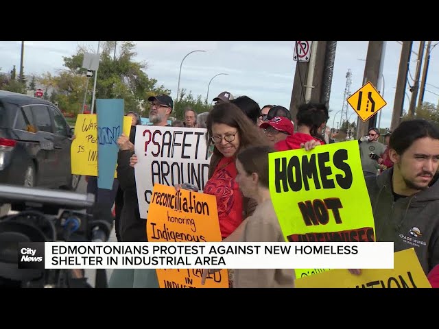 ⁣Local community members rally against new homeless shelter in Edmonton’s industrial area