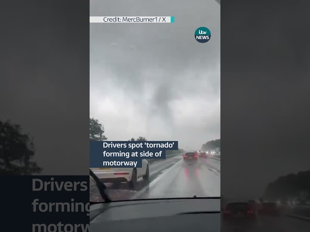 ⁣A driver filmed what appears to be a tornado-like formation at the side the M1 near Luton #itvnews