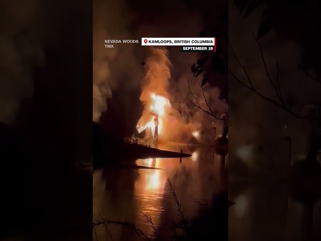 ⁣Burning bridge collapses in Canada