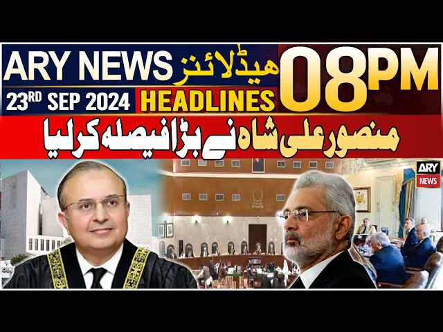 ⁣ARY News 8 PM Headlines | 23rd Sep 2024 | Justice Mansoor Ali Shah expressed concerns