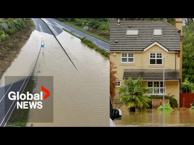 ⁣UK flooding: Heavy rains inundate parts of Britain, wash out roads