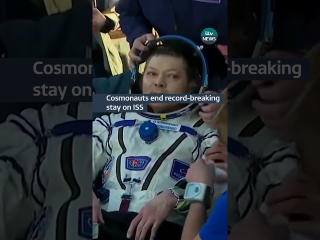 ⁣Oleg Kononenko and Nikolai Chub have returned after 374 days aboard the space station #itvnews