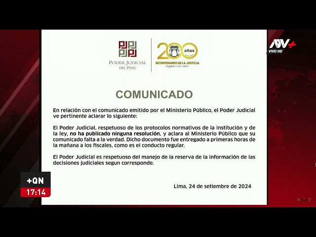 ⁣PJ aclara a Fiscalía por difusión de allanamientos a casas de Hurtado, Peralta y Miu Lei