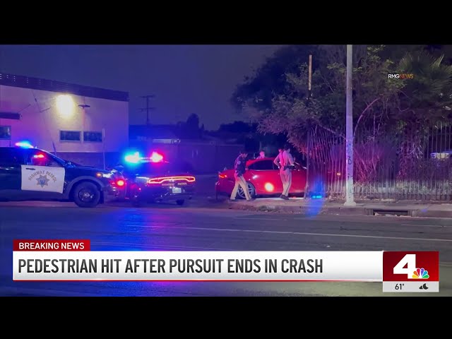 ⁣Pedestrian hit by car during police pursuit