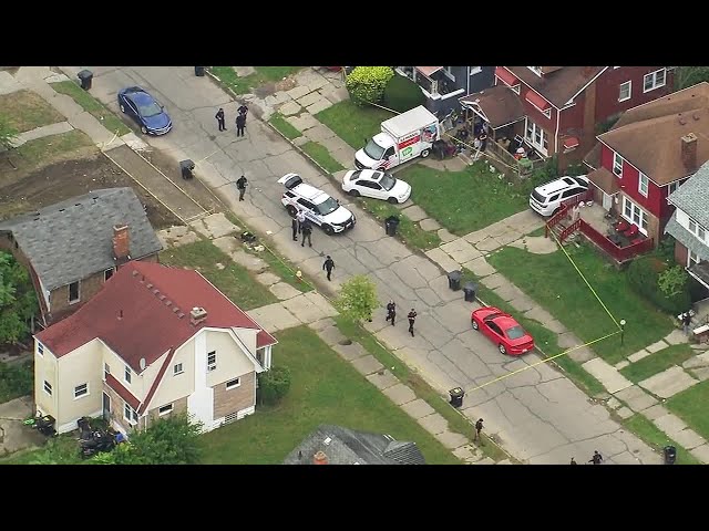 ⁣Chopper over scene of Detroit police officer shot on west side