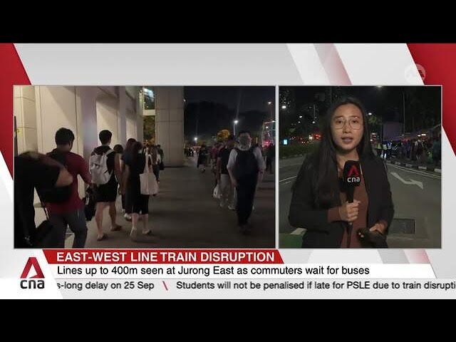 ⁣Snaking queues seen earlier for bus services at Buona Vista due to EWL train disruption