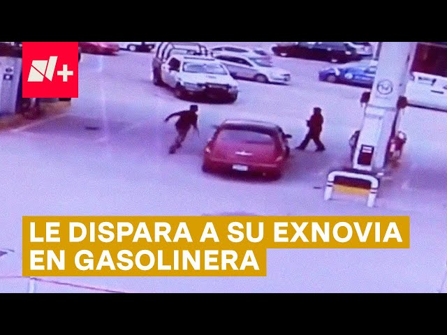 ⁣Exnovio balea a mujer en gasolinera; policías lo atrapan al instante - N+