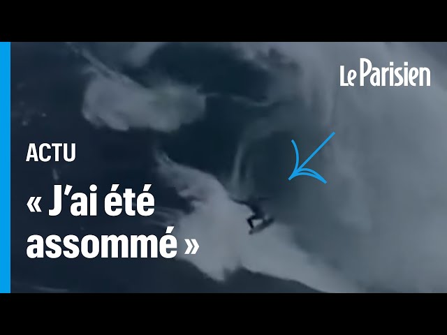 ⁣Un surfeur sauvé par un jet ski après une chute sur une vague de 8 m