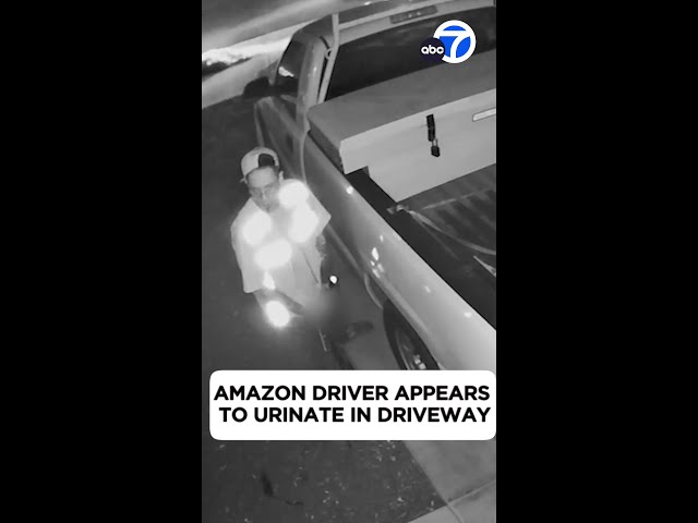 ⁣Amazon driver appears to urinate in driveway