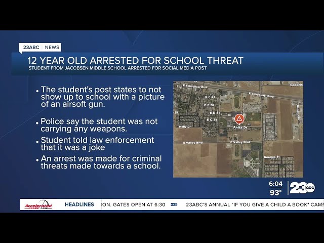 ⁣12-year-old arrested in Tehachapi after making threats of school violence