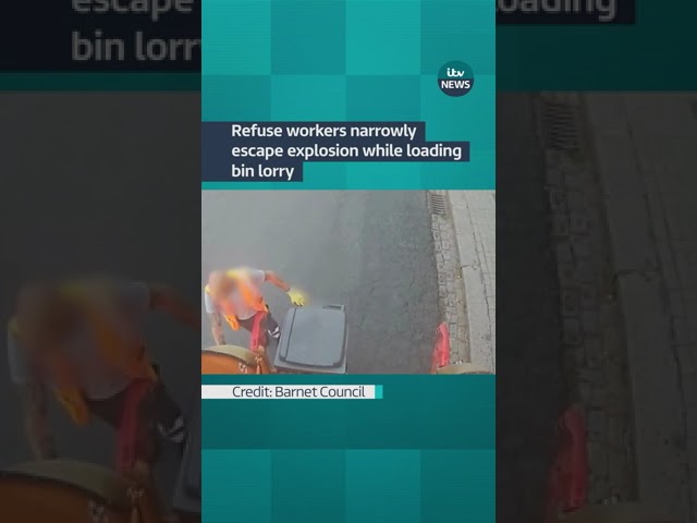 ⁣Refuse workers narrowly escape explosion while loading bin lorry #itvnews #shorts #barnet